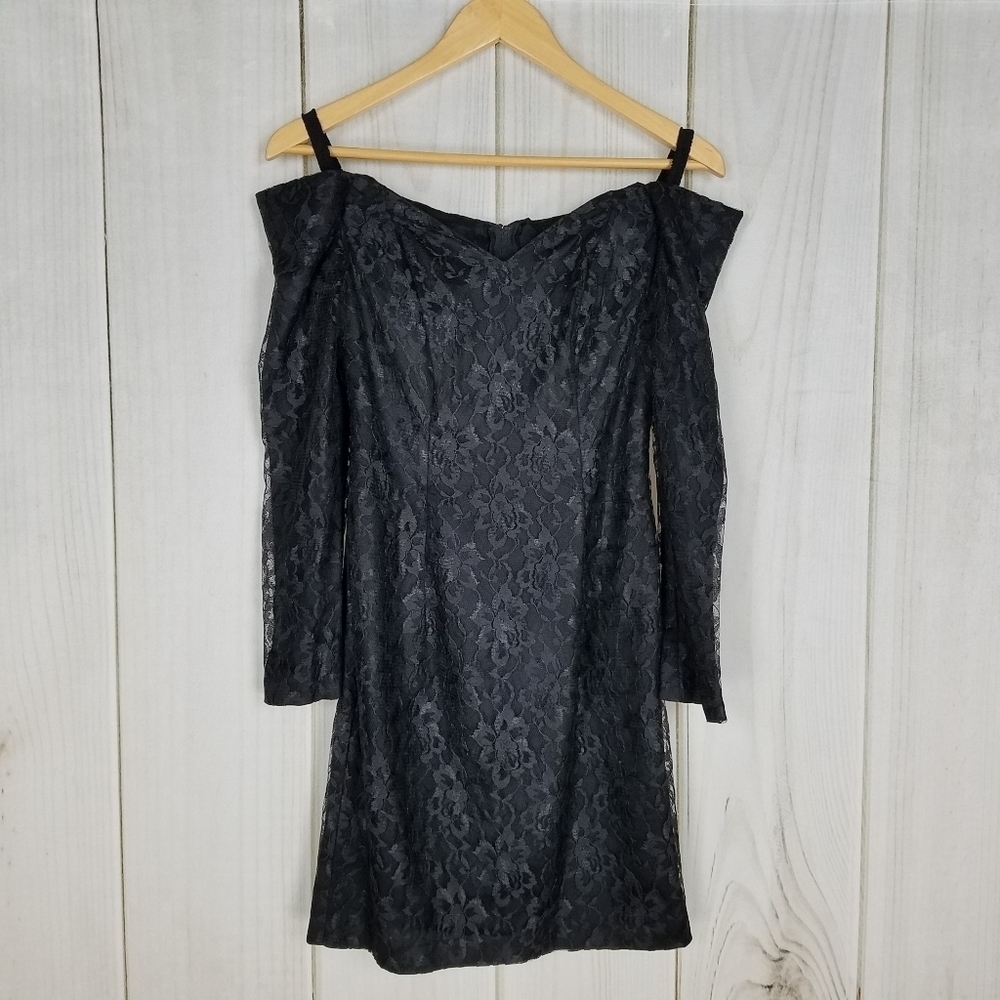 Vintage 1980's Roberta Black Lace Off Shoulder Dress